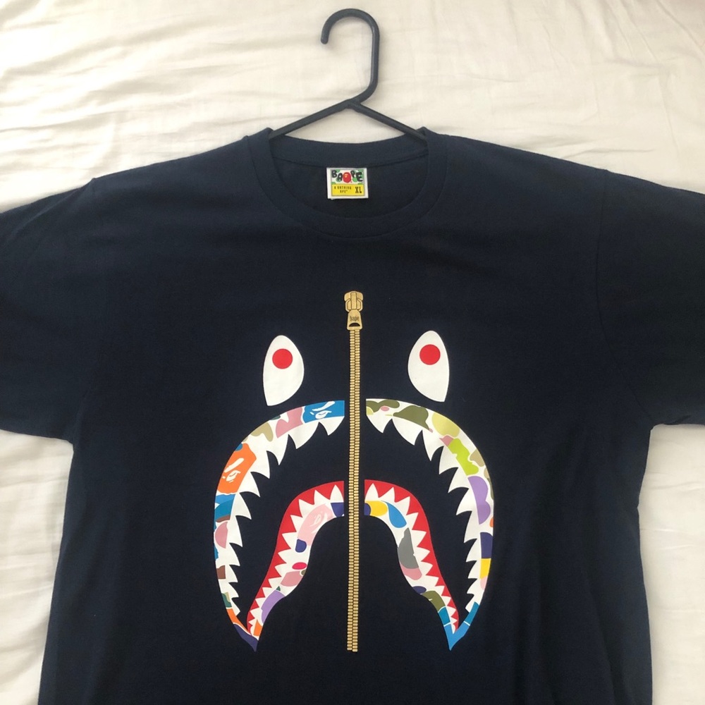 BAPE multi camo shark tee Navy Blue